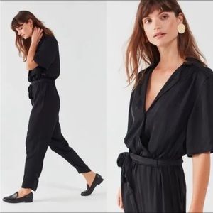 Urban Outfitters Black Bezel Wrap Front Short Sleeve Jumpsuit M